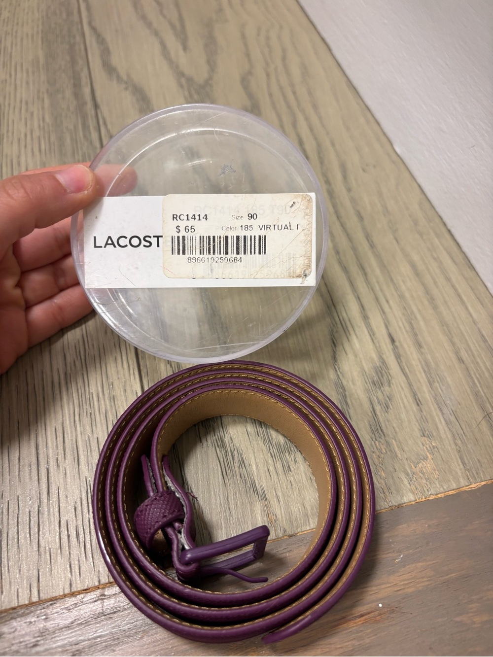 Lacoste Purple Leather Belt with Tan Interior